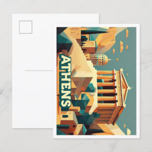 Postal Atenas Grecia colorido artístico