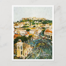 Postal Atenas Grecia Hermoso paisaje de pintura al petról