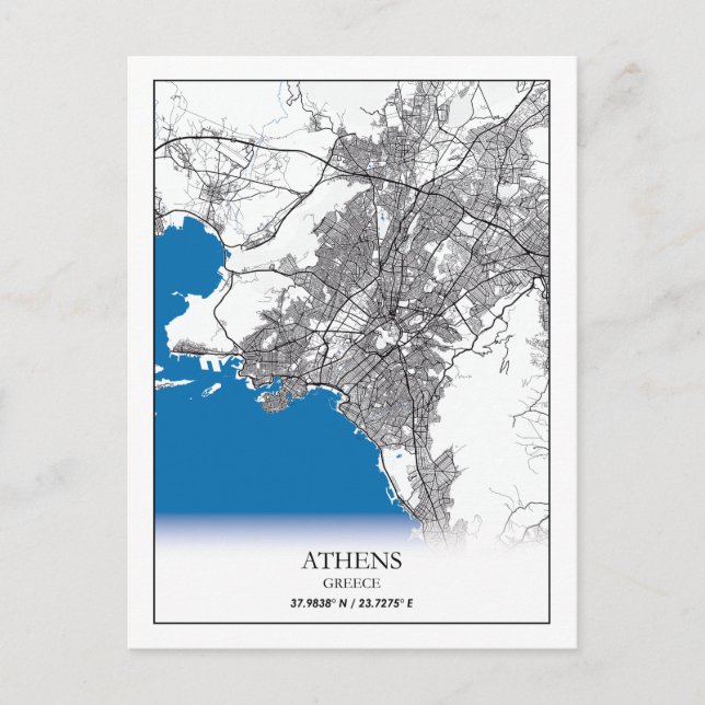 Postal Atenas Grecia Mapa de viajes Simple Mínimo (Anverso)