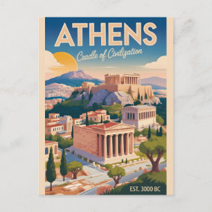 Postal Atenas Grecia Silueta Retro Ciudad Viaje