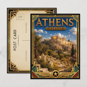Postal Atenas Grecia Vintage Acropolis Art Deco Dorado