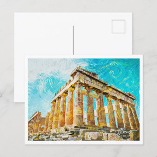Postal Atenas Pintura al óleo griego Paisaje urbano