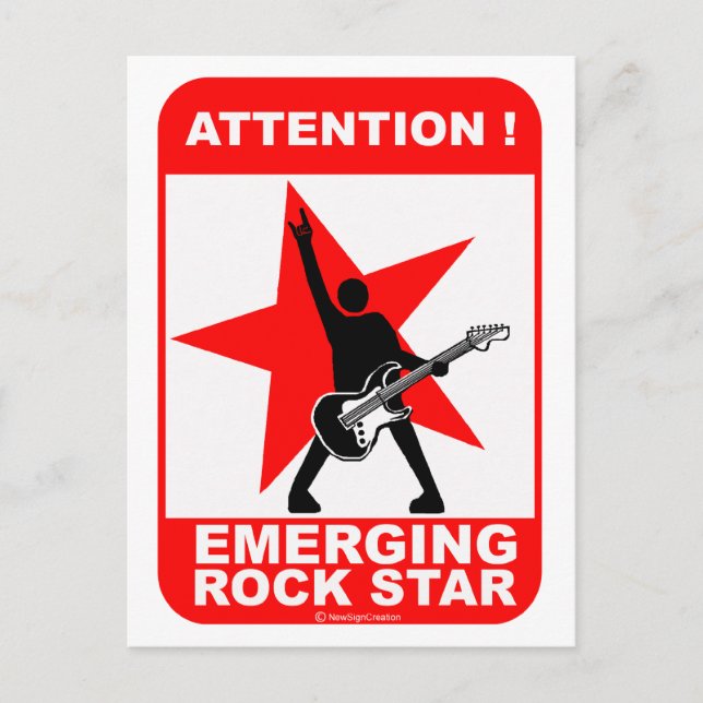 Postal ¡Atención! ¡Estrella de rock emergente! (Anverso)