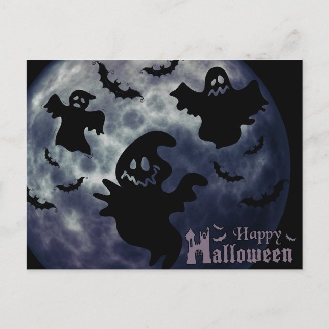 Postal Aterradora noche de Halloween con fantasmas (Anverso)