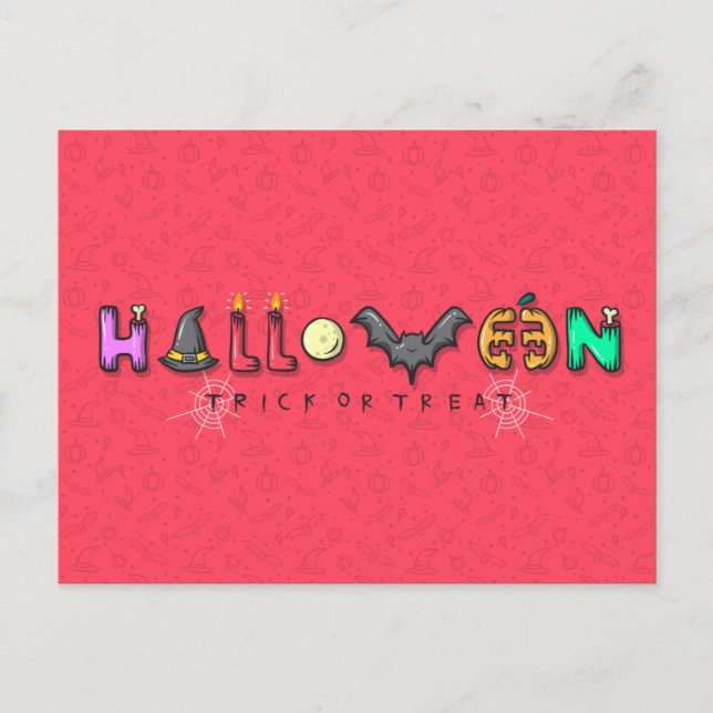 Postal Aterradora noche de Halloween con lechuzas (Anverso)