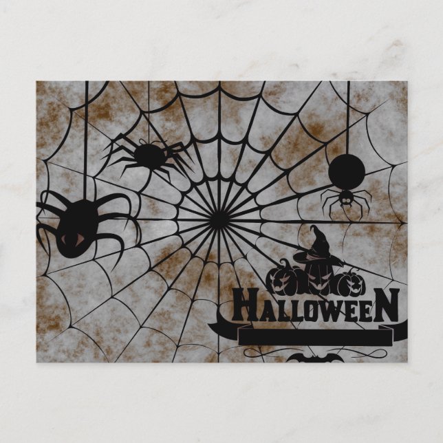Postal Aterradora noche de Halloween con web araña (Anverso)
