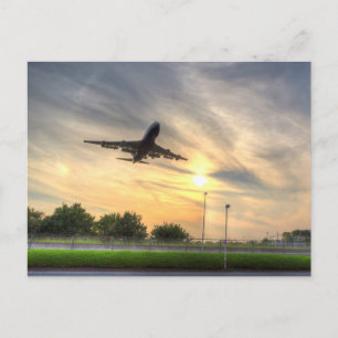 Postal Aterrizaje con atardecer 747 de British Airways