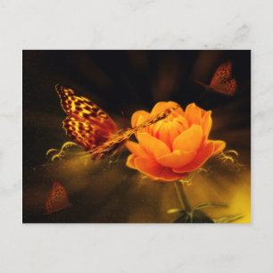 Postal Aterrizaje de mariposa en las flores