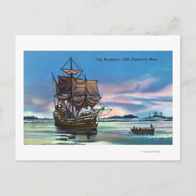 Postal Aterrizaje de Mayflower en escena de 1620 (Anverso)