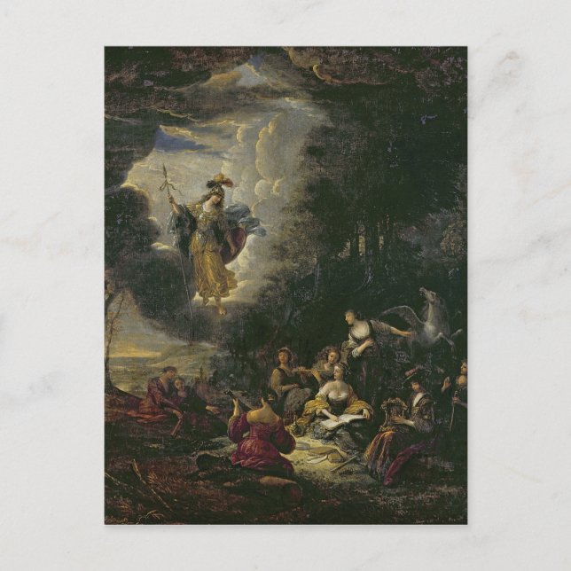 Postal Athena que visita las musas (Anverso)