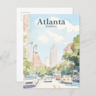 Postal Atlanta Georgia Gouache Paint Ilustracion Viajes