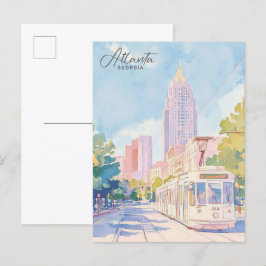 Postal Atlanta Georgia Gouache Paint Ilustracion Viajes