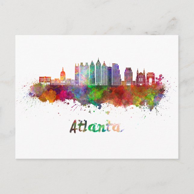 Postal Atlanta V2 skyline in watercolor (Anverso)