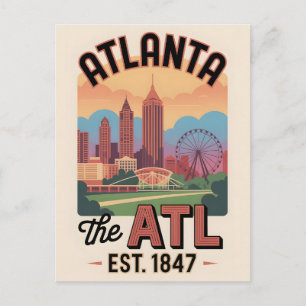 Postal Atlanta Vintage Georgia El ATL Viaje Retro