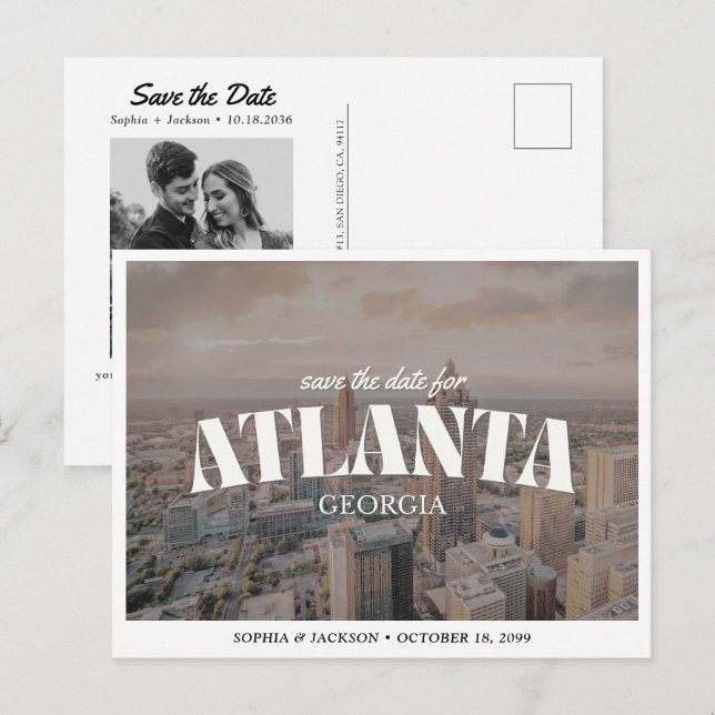 Postal Atlanta Wedding Save the Date Downtown Retro (Anverso / Reverso)