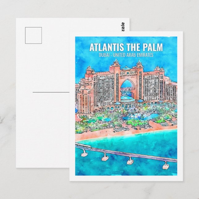 Postal Atlantis The Palm Dubai Travel Place Watercolor (Anverso / Reverso)