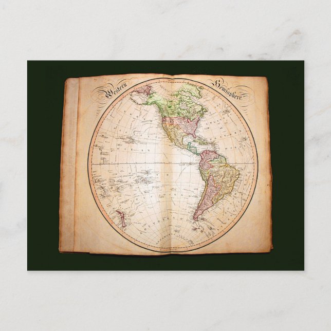 Postal Atlas de época que muestran el hemisferio occident (Anverso)