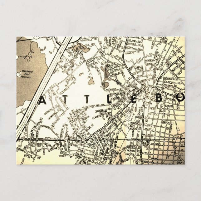 Postal Atleboro, MAMÁES Mapa de la Vintage (Anverso)