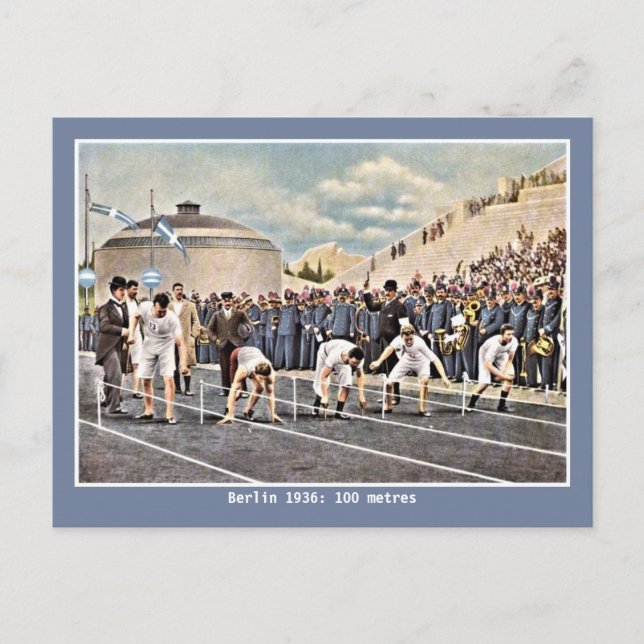 Postal Atletismo de época 100 metros Berlín 1936 (Anverso)