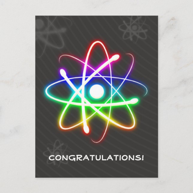 Postal Átomo brillante colorido | Saludos (Anverso)