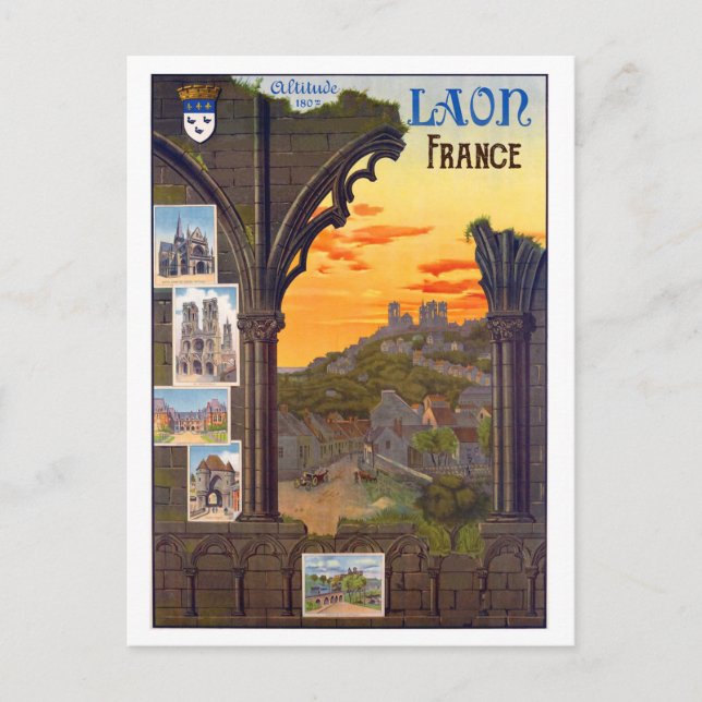 Postal Atracciones de la ciudad de Laon, Francia (Anverso)