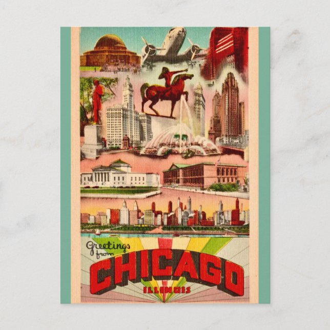 Postal Atracciones Retro de Chicago  (Anverso)