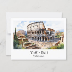 Postal Atracciones turísticas de Roma acuarela Colosseo