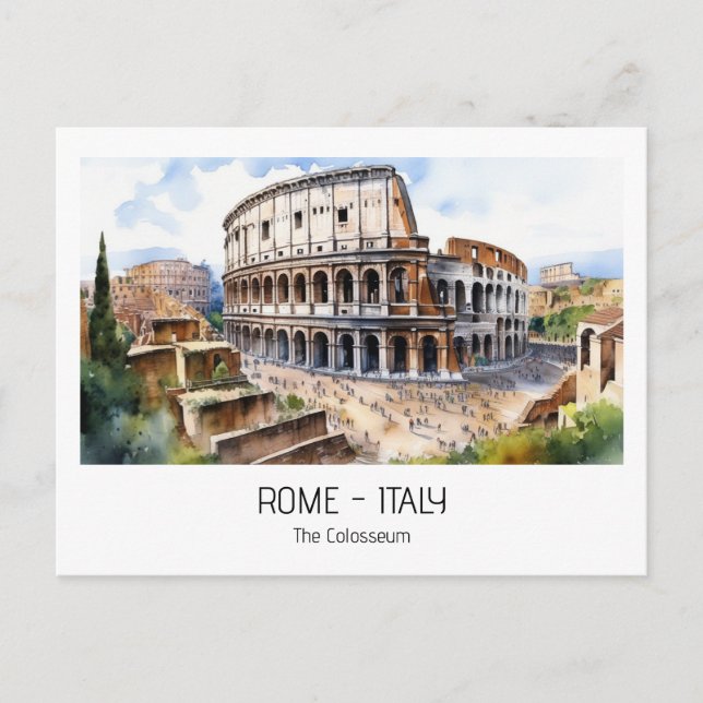 Postal Atracciones turísticas de Roma acuarela Colosseo (Anverso)