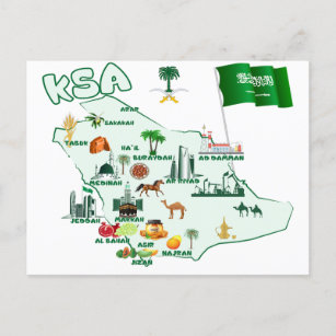 Postal Atracciones turísticas del mapa del Reino de Arabi