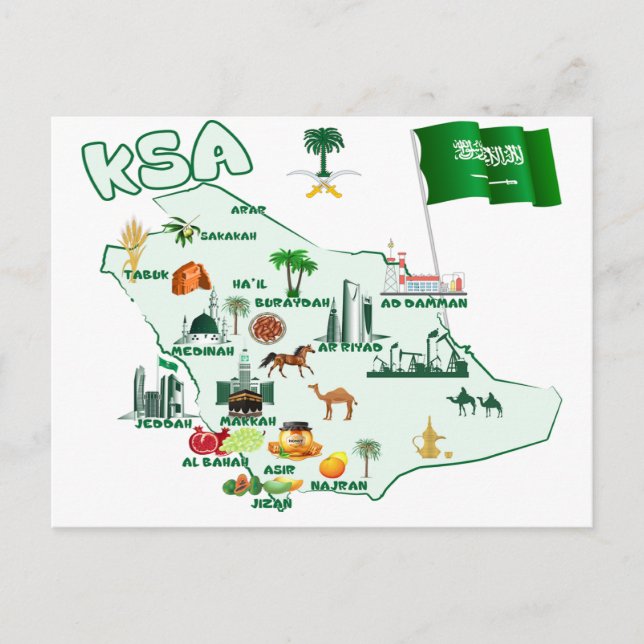 Postal Atracciones turísticas del mapa del Reino de Arabi (Anverso)
