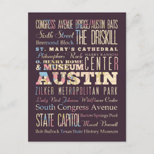 Postal Atracciones y lugares famosos de Austin, Tejas