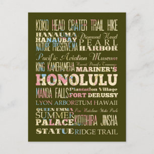 Postal Atracciones y lugares famosos de Honolulu, Hawaii.