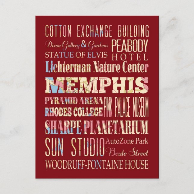 Postal Atracciones y lugares famosos de Memphis, Tennesse (Anverso)