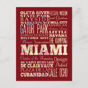 Postal Atracciones y lugares famosos de Miami, Florida.