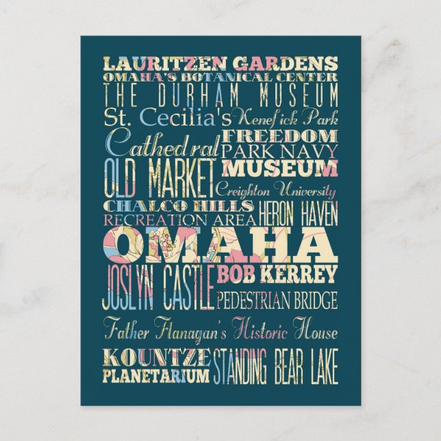 Postal Atracciones y lugares famosos de Omaha, Nebraska. (Anverso)
