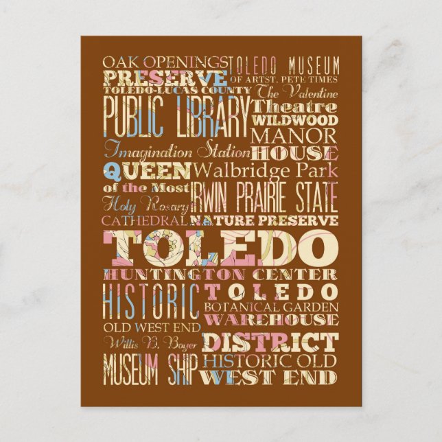Postal Atracciones y lugares famosos de Toledo, Ohio. (Anverso)
