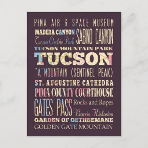 Postal Atracciones y lugares famosos de Tucson, Arizona.
