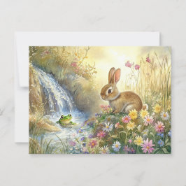 Postal Atractivo estilo acuarela de conejo y rana