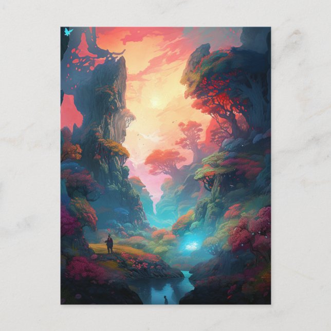 Postal Atractivo paisaje Bosque Coloroso Surreal Postcard (Anverso)