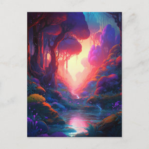 Postal Atractivo paisaje Bosque Coloroso Surreal Postcard