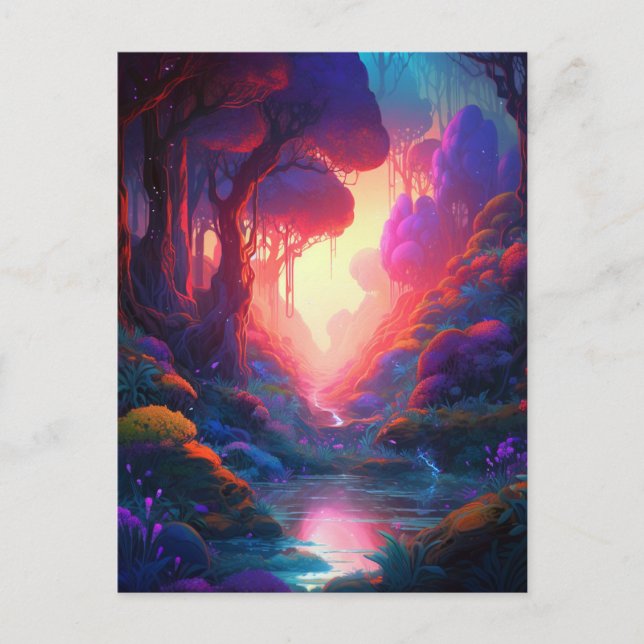 Postal Atractivo paisaje Bosque Coloroso Surreal Postcard (Anverso)