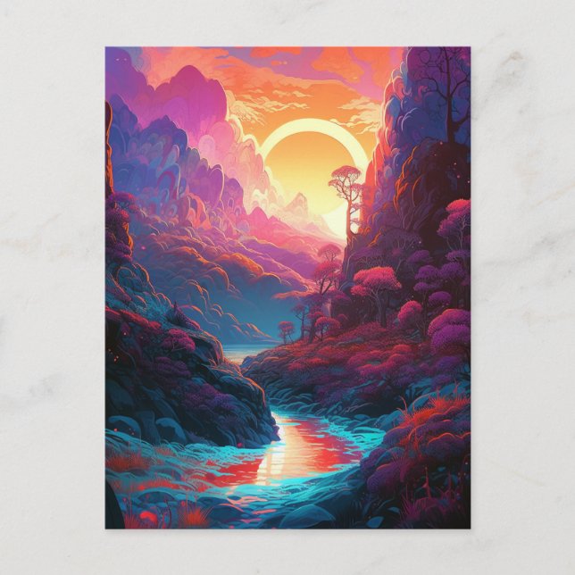 Postal Atractivo paisaje Bosque Coloroso Surreal Postcard (Anverso)