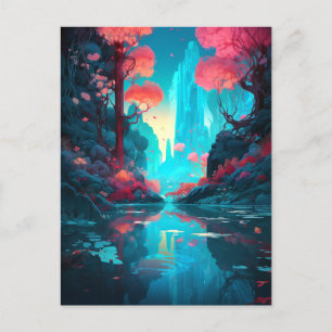 Postal Atractivo paisaje Bosque Pink Blue Postcard