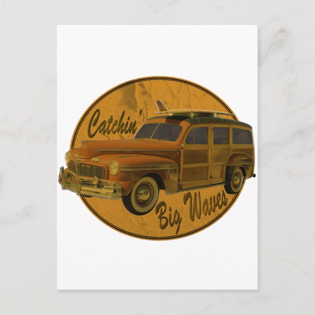 Postal atrapar grandes olas en la madera (Anverso)