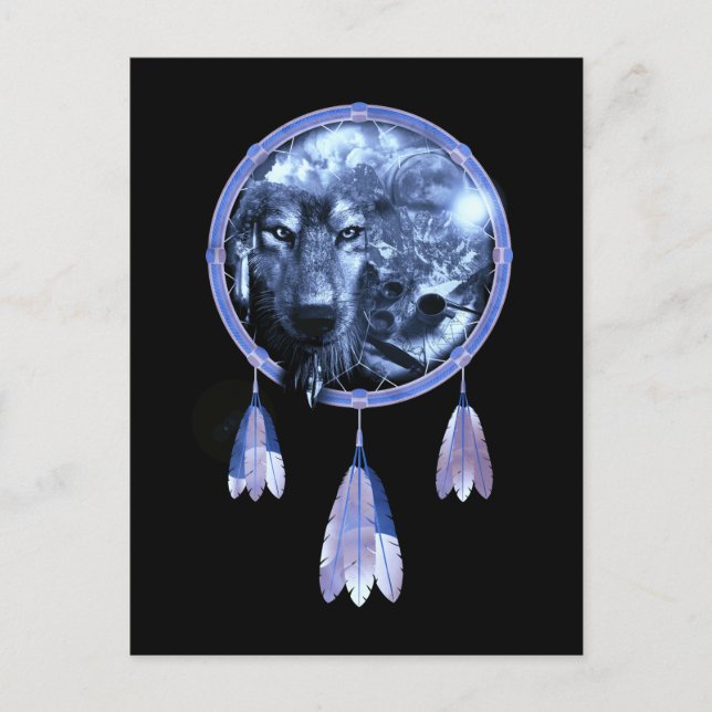 Postal Atrapasueños de lobo Luna Nativo Americano Lobos (Anverso)