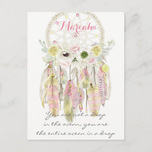 Postal Atrapasueños tribal boho plumas flores nativo