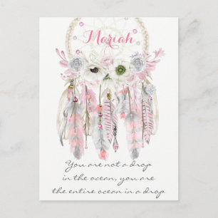 Postal Atrapasueños Tribal Boho Plumas Flores Nativo