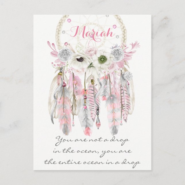 Postal Atrapasueños Tribal Boho Plumas Flores Nativo (Anverso)