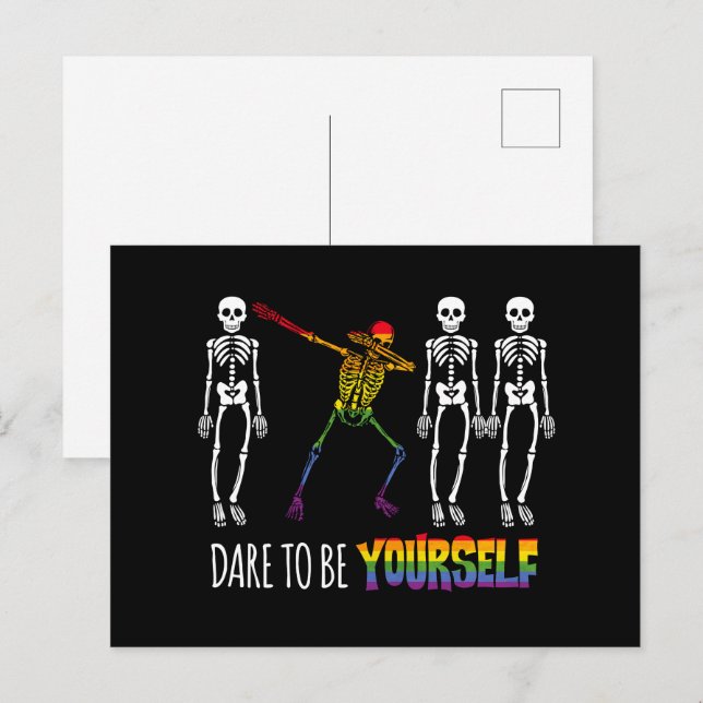 Postal Atrévete A Ser Tu Mismo Halloween Dabbing Skeleton (Anverso / Reverso)