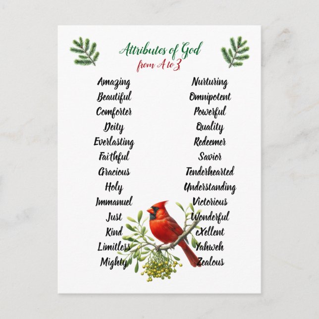 Postal Atributos de Dios Navidad Pájaros y Ramas (Anverso)